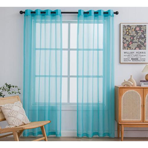 PI Turquoise Sheer Curtains 84 Inches Length with Eyelets,Polyester Voile Textured,Casual Window Backdrop for Villa/Porch 2 Panels (W52 X L84, Lake Blue)