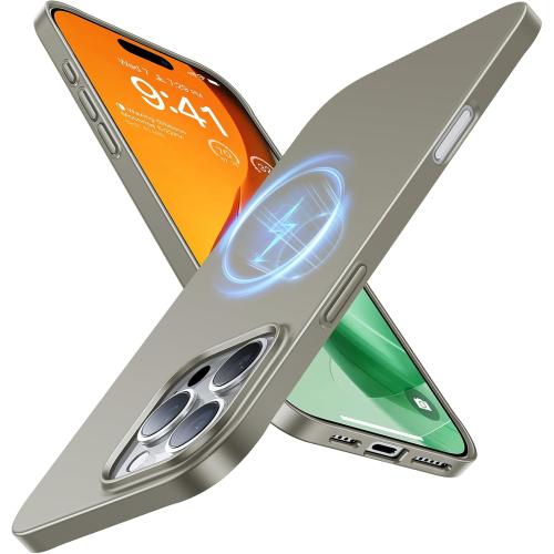 TORRAS Magnetic Slim Fit Case for iPhone 16 Pro, 6.3 inch, Ultra-Thin Compatible with MagSafe, Lightweight Matte Anti-Scratch Hard PC Cover Phone Case, Natural Titanium