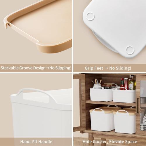 8 Packs Plastic Storage Bins with Lids Storage Organizing Containers Decorative Storage Boxes with Lids for Shelves Closet Desktop Playroom Classroom Office Drawers,White