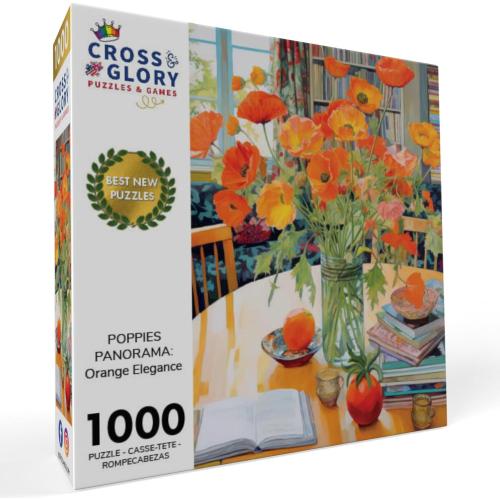 Cross & Glory - Jigsaw Puzzles 1000 Pieces for Adults | Poppies Panorama: Orange Elegance | 1000 Piece Puzzle for Adults | Art Flower Puzzle | Beautiful Design | Vibrant Pieces | Satin Finish