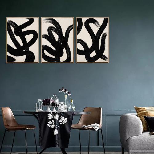 Framed Wall Art Canvas Set Abstract Lines Pictures Modern Mid Century Boho Wall Decor Minimalist Abstract Black Stroke Lines Canvas Painting Artwork Living Room Bedroom Home Office 20x28x3 Natural