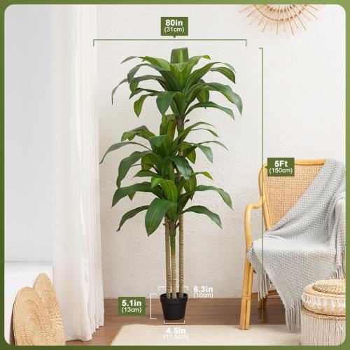Artificial Dracaena Tree, 5FT Tall Fake Plants with UV Resistant Leaves, Faux Tropical Yucca Trees for Indoor Outdoor, Potted Large Floor Plant for Home Decor Living Room Porch, VN123
