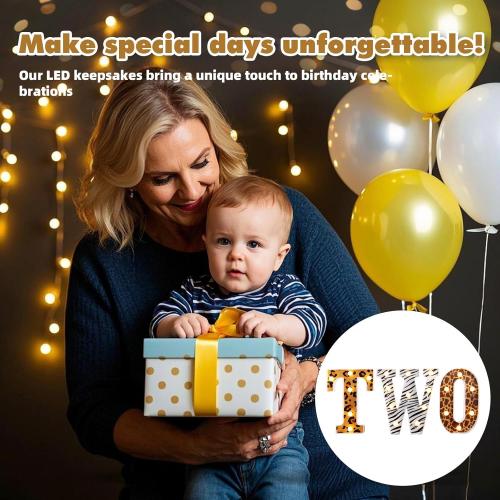 Two Safari Wild Birthday Decorations for 2 Year Old Girl and Boy,Light Up Letters Two Sign for 2nd Birthday Centerpiece Table Decorations,Jungle Animal Party Supplies Backdrop Wall Decor