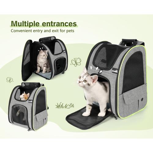 Grey Pecute Cat Carrier Backpacks, Expandable Cat Backpack with Breathable Mesh, Pet Carrier Backpack for Cats Small Dogs Puppies, Dog Carrier Backpack Great for Travel Hiking Camping Outdoor