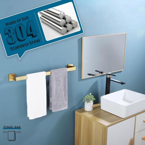 KOKOSIRI 24-Inch Single Towel Bar, Bathroom Kitchen Towel Holder, Wall Mounted SUS304 Stainless Steel Towel Rack, Brushed Gold, B4003BG-L24‼️mounting hardware not included‼️