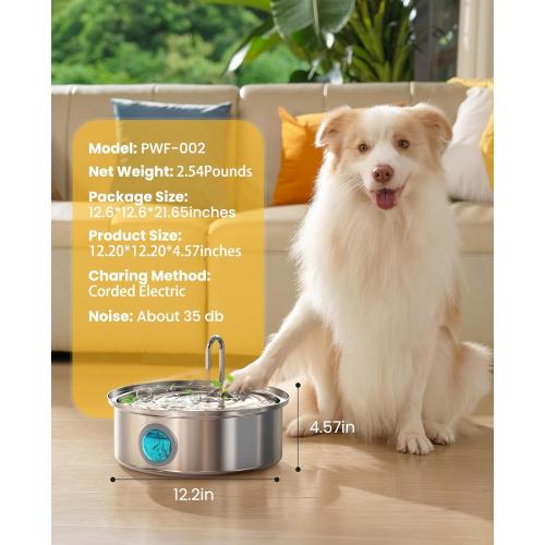 oneisall Dog Water Fountain, 7L/230oz/1.8G Quiet Dog Fountain Water Bowl, Stainless Steel Dog Water Fountain with Visual Water Level&Triple Filtration for Large Medium Small Breed Dogs Pets