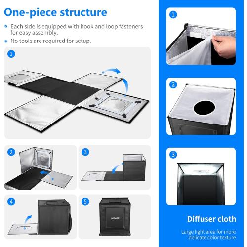 NEEWER Photo Studio Light Box, 16 x 16 Shooting Light Tent with Adjustable Brightness, Foldable and Portable Tabletop Photography Lighting Kit with 80 LED Lights and 4 Colors Backdrops