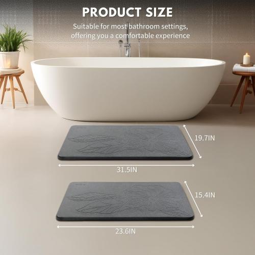 XMarrat Extra Large Stone Bath Mat Large 2 Pack, 31.5'' x 19.7'' Diatomaceous Earth Non-Slip Stone Shower Mat, Super Absorbent Diatomite Stone Mats for Bathroom, Quick Drying, Easy to Clean