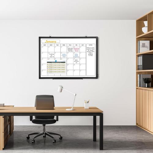 Whiteboard Calendar 36x24 Magnetic Dry Erase Board for Wall, Black | Monthly Calendar, Magnetic Wall Mount Hanging Board, Office Home School, Easy Clean Aluminum Frame, Complete Accessories Kit