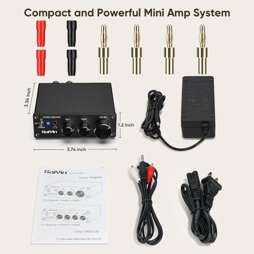 Saiyin Power Amplifier Home Audio, 80W x 2 Stereo Bluetooth Amplifier Receiver 2.0 Channel Mini Hi-Fi Class D Integrated Amp with Headphone Jack, Bass/Treble Control for Home Speakers