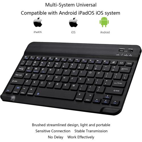 Ultra-Slim Bluetooth Keyboard Portable Mini Wireless Keyboard Rechargeable for Apple iPad iPhone Samsung Tablet Phone Smartphone iPadOS iOS Android (10 inch Black)