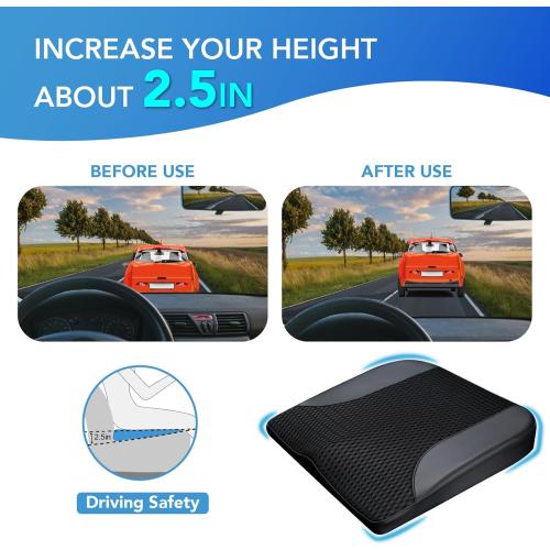 Car Seat Cushion, Comfortable Memory Foam Seat Pillow for Driving, Sciatica-Back Pain Relief, Cushion for Car-Truck, Office, Wheelchair - Black