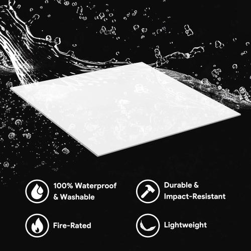 24x24 White Drop Ceiling Tiles Waterproof High-Grade PVC Ceiling Tiles 2x2 Fire-Rated - Easy Drop-in Installation - Case of 12 (48 sq. ft.)
