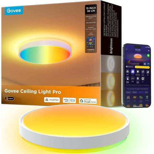 Govee Smart Ceiling Light 4300LM 15 Inch, RGBIC 2700K-6500K 1 Pack | LED Ceiling Light Fixture Works with Matter Alexa, Flush Mount Light Fixture, DIY Colors, for Bedroom, Living Room