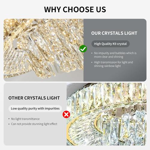 Modern Dimmable Led Crystal Chandelier: Flush Mount Crystals Ceiling Light with Remote - 24 Silver Ceiling Lighting Fixtures Round Crystal Chandeliers for Dining Room Bedroom Living Room Entryway