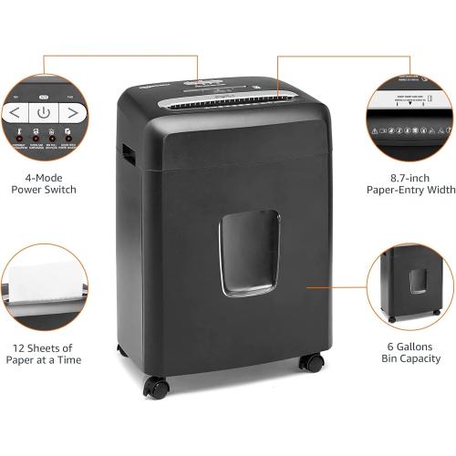 Amazon Basics 12 Sheet (new model) Micro Cut Paper and Credit Card CD Shredder With 6 Gallon Bin, Black