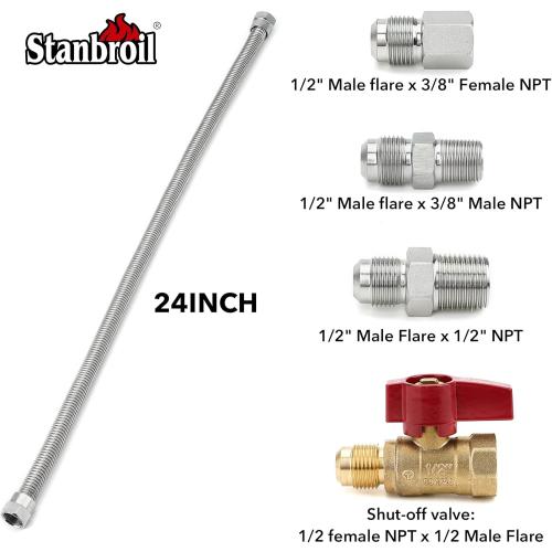 Stanbroil One Stop Gas Appliance Hook Up Kit - Brass Gas Ball Valve and Flexible Gas Connector with Fittings for Garage Heaters, Gas Stoves, Wall Mounted Heaters, Gas Fireplace and Gas Dryer