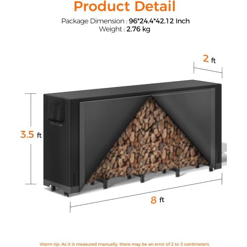 8ft Firewood Rack Outdoor with Cover, Heavy Duty Wood Racks Outdoor for Firewood, Indoor Firewood Storage Log Rack with Cover Wood Holder Set Black