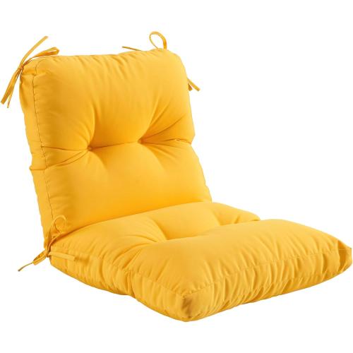 Outdoor Indoor Seat/Back Chair Tufted Cushion,All-Weather Patio Chair Cushion with Ties,for Patio Furniture,Yellow