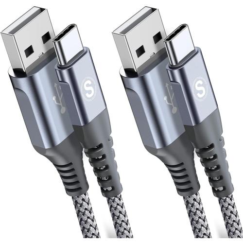 Type C Grey sweguard USB Type C iPhone 16 Pro Max Charger Cable [2-Pack,6.6ft 6.6ft] Nylon Braided USB C Cord for iPhone 16 15 Pro Max Samsung Galaxy S24 S23 S22 S21 S20 S10 A53 A15 Note Flip Pixel LG Moto PS5