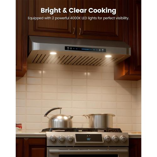 JOCO 36 Inch Under Cabinet Range Hood, 900 CFM Stainless Steel Kitchen Vent Hood, 4-Speed Gesture/Touch/Remote Control C01-36G