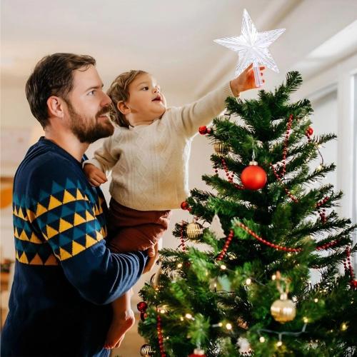 Christmas Tree Topper Star Warm White Light,Star Tree Topper for Christmas Tree Decoration Xmas Tree Topper with 30 LED Lights Battery and USB Powered 8.7 Inch
