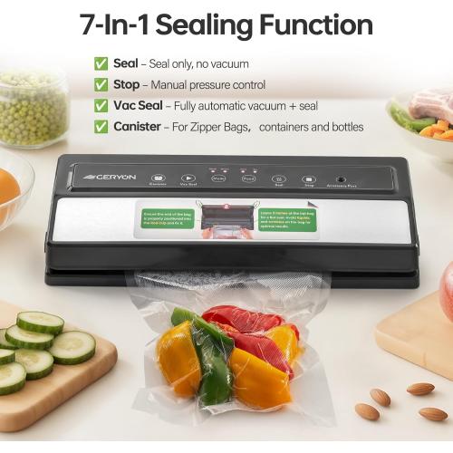 GERYON Vacuum Sealer Machine – Automatic Food Vacuum Sealer for Dry & Moist Food, Compact with LED Touch Panel, Includes Zipper Bags & Roll, Perfect for Sous Vide & Freezer Storage (Silver)