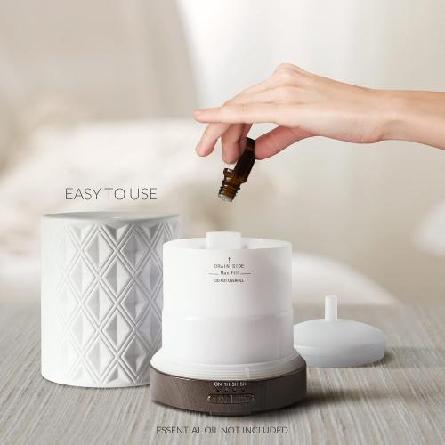 Earnest Living Essential Oil Diffuser for Large Room White Ceramic 250ml Aromatherapy Diffuser with 4 Timers 7 Night Lights and Auto Off Function for Home Gift
