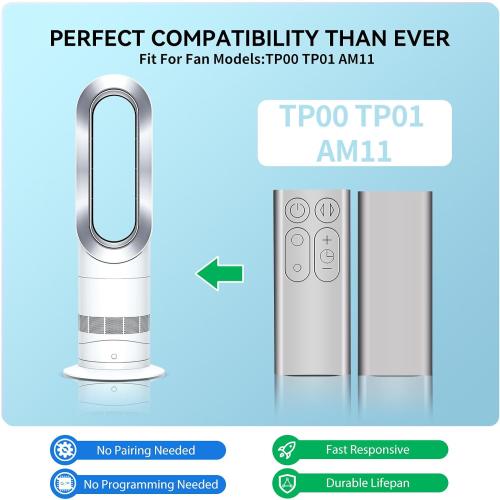 Replacement Remote Control Fit for Dyson TP00 TP01 AM11 Pure Cool Purifier Tower Fan (Silver Color with Battery)