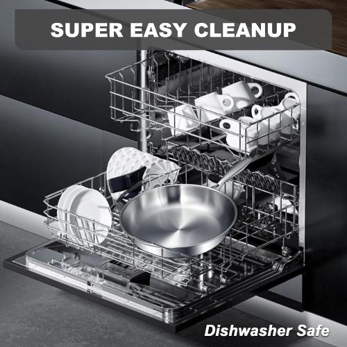 EWFEN 12 Inch Tri-Ply Stainless Steel Frying Pan, Compatible with All Cooktops Up to 600℉, Large Frying Pan Induction-Ready Skillet, Dishwasher and Oven Safe, Even Heat, 12 Skillet