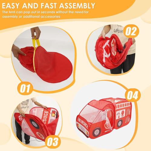 Pop Up Play Tent Large, Play Tent for KDS, Role Play Firefighter Tent, Fire Truck Play Tent for Kids, Truck Tent Playhouse Toy Play Tents for Toddlers 3-5 Kids Tent Indoor Outdoor Playhouse Toys