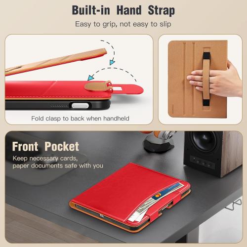 MoKo for iPad A16 Case 11-inch, iPad 11th/10th Generation Case (2025/2022) with Pencil Holder & Pocket, Premium Leather Folio Stand Cover, Multiple Viewing Angles, Water Red