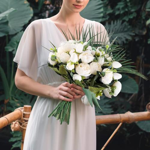 6 Pack Artificial Peony Flowers Faux Silk Hydrangea Bouquet Wedding Home Table Decor Reusable Bouquet of Rose Flower for Birthday Wedding(White)