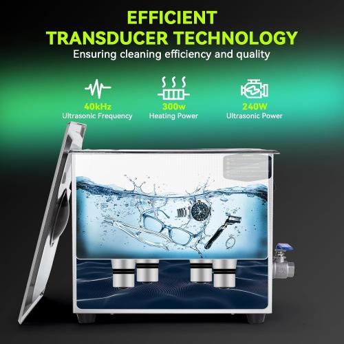 Ultrasonic Cleaner, One-Touch Cleaning,Heating, Deep Mode, ECO Energy-Saving Ultrasonic Cleaning Machine Excellent for Labs,Carburetor,Jewelry,Dentures,Automotive & Industrial Parts. (10L)