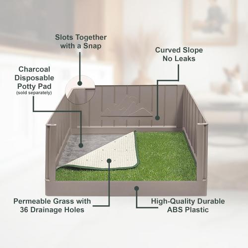 Dog Grass Pad with Tray, Indoor Dog Potty, Litter Box with High Walls, Artificial Grass for Dogs, Pee Pad Holder, Potty Training Tray with Reusable Turf Patch, for Apartments & Balconies