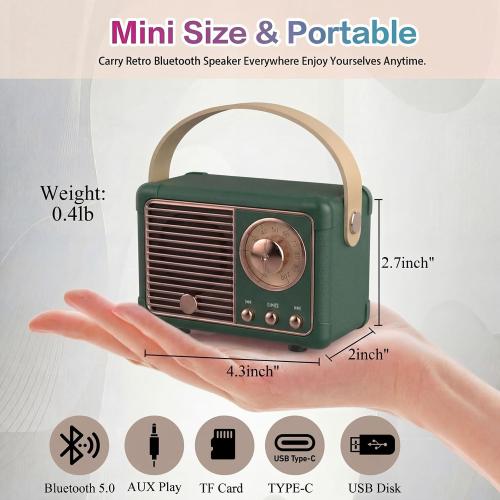 Dosmix Retro Bluetooth Speaker,Vintage Decor,Small Gift for Women Men Green | Portable mini wireless radio old fashion style for kitchen desk bedroom office travel accessories gifts for women teen girls