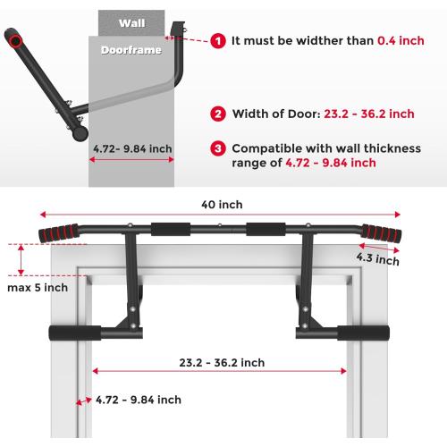 ONETWOFIT Pull Up Bar for Doorway, 440 lbs Heavy Duty Upper Body Fitness Workout Bar for Home Gym Exercise, Multi-Grip Strength Wall Mounted Door Frame Chin-Up Bar for Almost All Doors