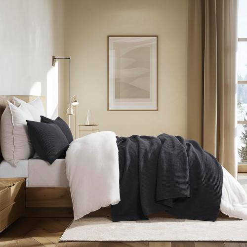 EVERGRACEHOME Cotton Coverlet Set King Size 3 Pieces, Lightweight Soft Ribbed Matelassé Bedspread Quilt Set, Cozy Oversized Quilted Bedding Set with 2 Pillow Shams for All Seasons, Washed Grey/Black