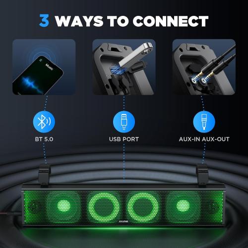 25 Inch UTV Sound Bar, ATV SoundBar Bluetooth with RGB Lighting, IP66 Waterproof Golf Cart Sound Bar, Amplified Powersports SXS SoundBar, UTV Speakers Compatible with Polaris RZR Can-Am