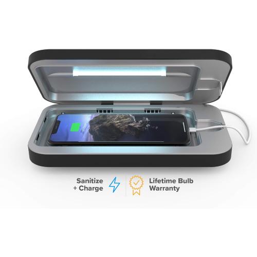 PhoneSoap 3 UV Cell Phone Sanitizer & Dual Universal Cell Phone Charger Box | Patented & Clinically Proven 360-Degree UV-C Light Sanitizer | Disinfects and Charges All Phones (Black)