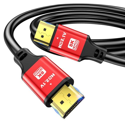3FT HDMI 2.1 Cable 8K60Hz 4K120Hz, 48Gbps Ultra High Speed HDMI Cable with Gold Plated Connectors, Red Aluminum Housing, for PS5, Xbox Series X, 4K TV, Gaming Monitor, Soundbar, Gaming PC.