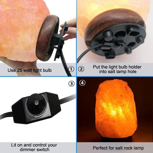 2-Pack Salt Lamp Cord Replacement, 5-Foot Long with Dimmer Switch, E12 Base, 15W LED Warm White Bulbs (6-Pack)