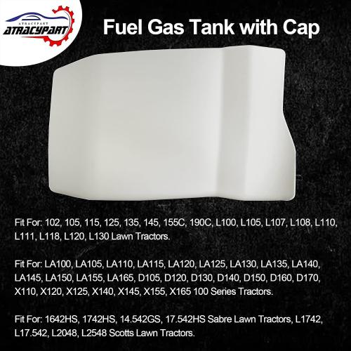Fuel Gas Tank with Cap | Compatible with John Deere Scotts Sabre L100 L110 L120 L130 L105 L118 L111 L108 & More | Replace#: GY21876, GY21102, GY20894