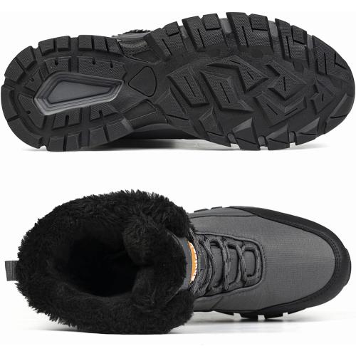Size 9.5 Color Grey Men's Snow Boots Waterproof Warm Fur Lined Winter Hiking Boot Non-slip Outdoor Ankle High-top Shoes Work Hiker Trekking Trail