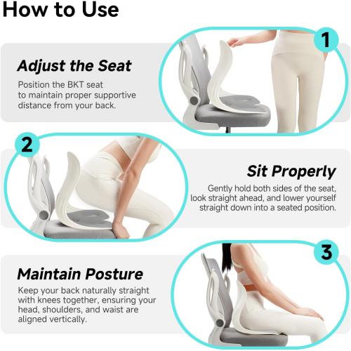 BKT Seat Cushion Chair Ergonomic Office Chair Cushions Lumbar Support for Seat Pillow Ideal for Students Office Workers Nursing Mothers Long Sitting Outdoor Fishing Floor (Grey)