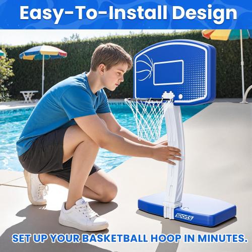 Large Pool Basketball Hoop Poolside, Swimming Pool Basketball Game for Inground Pools, Water Basketball for Pool with 2 Balls and Pump, Summer Outdoor Toys for Kids Teens Adults