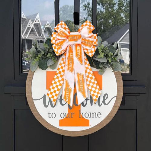 Large Tennessee Bow for Wreath Front Door, Orange White Checkerboard Tennessee Vols Wreath Bow for UT Football Fans Outdoor Wall Tree Topper Decor Sports Party Supplies Hanging Ornament
