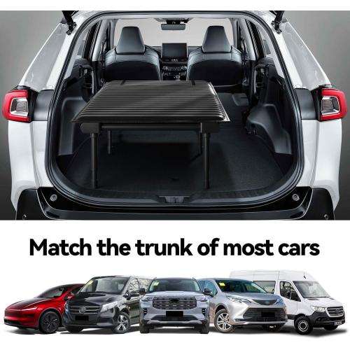Folding Camping Cot for Universal SUV Truck MVP,Car Bed with Adjustable Leg and Length 600D Oxford Non Inflatable Air Mattress,Sleeping Platform for Traveling Black(Short Legs)