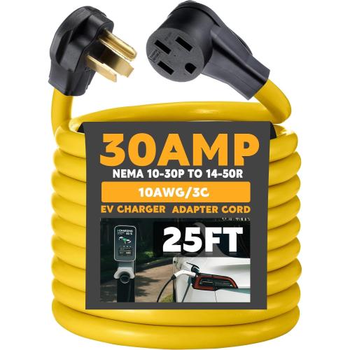 25ft EV Charger Adapter Cord Compatible with NEMA 10-30P to 14-50R, 30 Amp Dryer to 50 Amp EV for Level 2 Charging, Only for 3 Prong Old Dryer Outlet, STW 10 AWG with Handle, ETL Listed