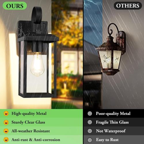 BesLowe 2-Pack 15” Outdoor Wall Light Fixtures, Black Modern Porch Sconces